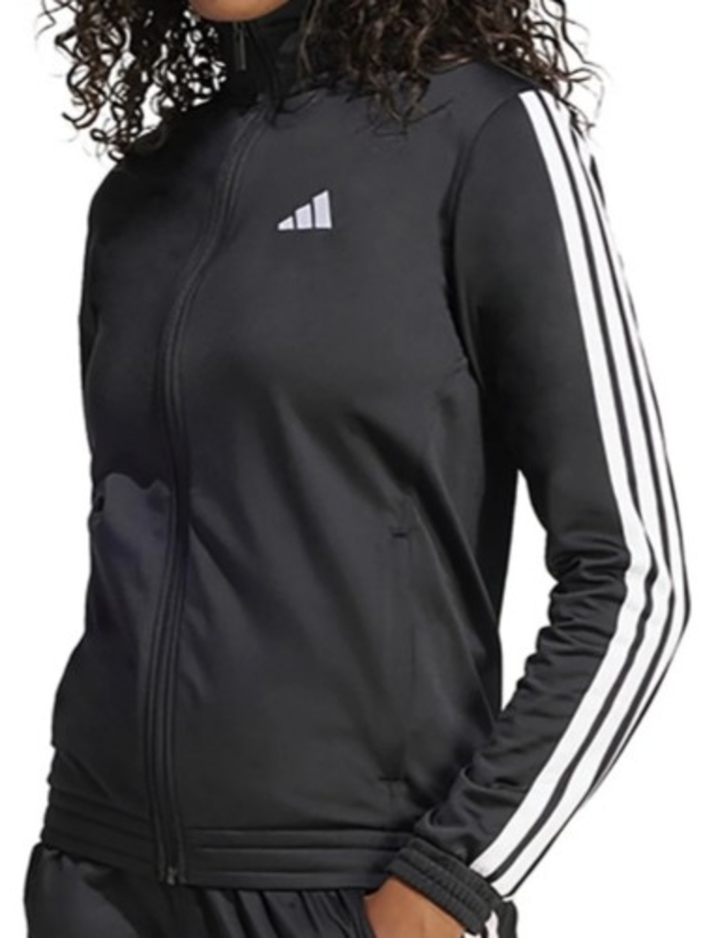 adidas Black Zip-Up Track Jacket with White Stripes